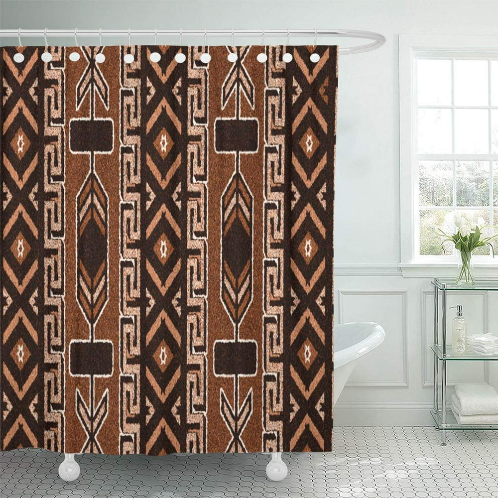 SUTTOM Southwestern Brown and Southwest Tribal Aztec Pattern Shower