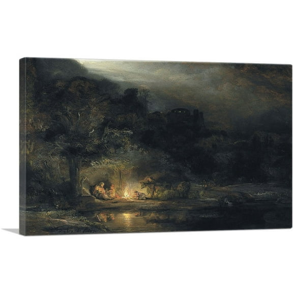 ARTCANVAS The Rest on The Flight Into Egypt 1647 Canvas Art Print by Rembrandt van Rijn - Size: 26" x 18" (0.75" Deep)