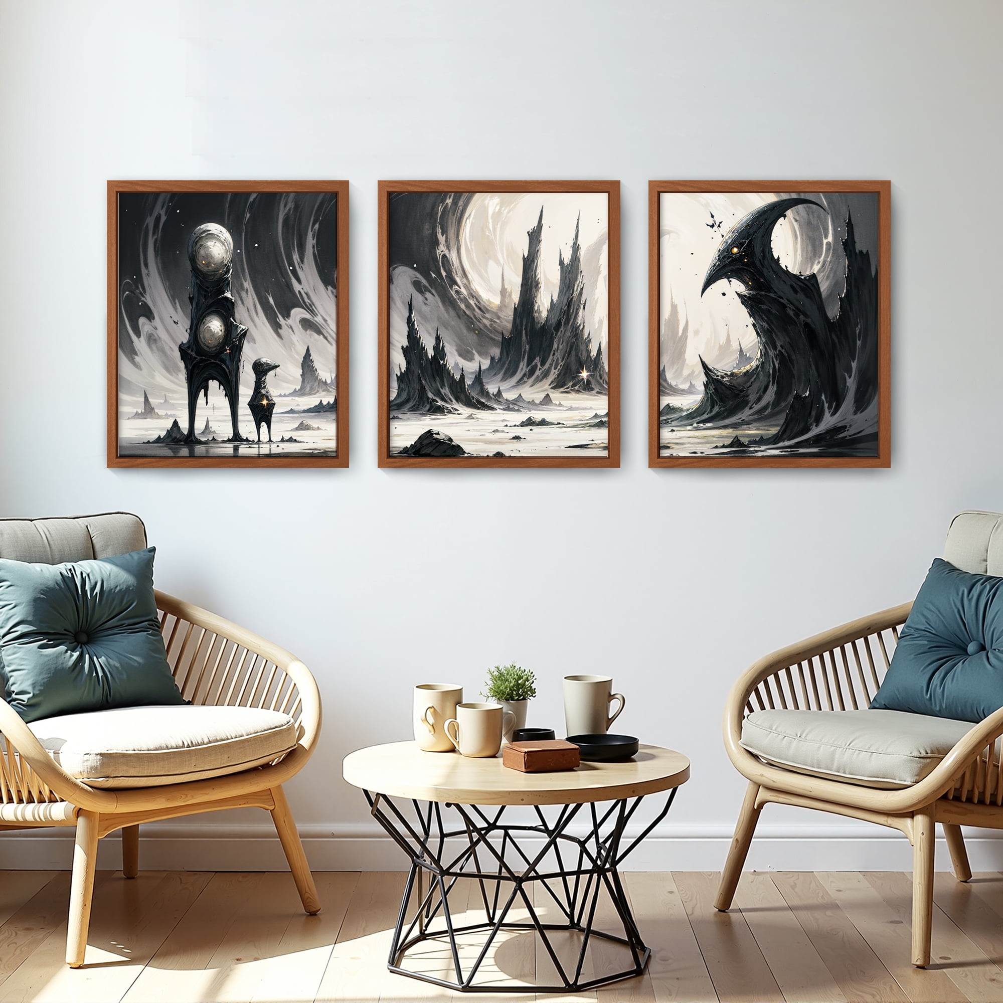 MAYEERTY Modern Abstract Wall Art Painting, Living Room Decor, Brown MDF Frame, 15.7"x11.8"