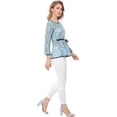 thumbnail image 4 of Blusas Tops Peplum De Encaje Semitransparente De ManLarCon CintuAnudaPaMujer Azul L, 4 of 6