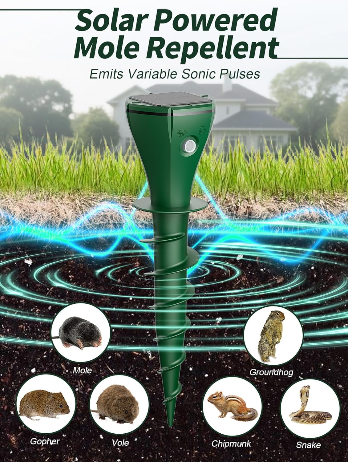 Yardgrace 8 Pack Solar Mole Repellent, Waterproof Gopher Repellent Ultrasonic for Yard Lawn & Garden