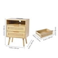 thumbnail image 3 of KFFKFF Wicker Nightstand, Bohemian Style Side Table with Open Compartment and Dual Drawers, Wicker Accent Table Nightstand with Sturdy Wooden Legs, Wicker Bedside Table with Power Dock, 3 of 9