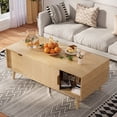 thumbnail image 2 of PPorfamilia Fluted Boho Coffee Tables, Center Tables with Storage for Living Room, Natural, 2 of 9