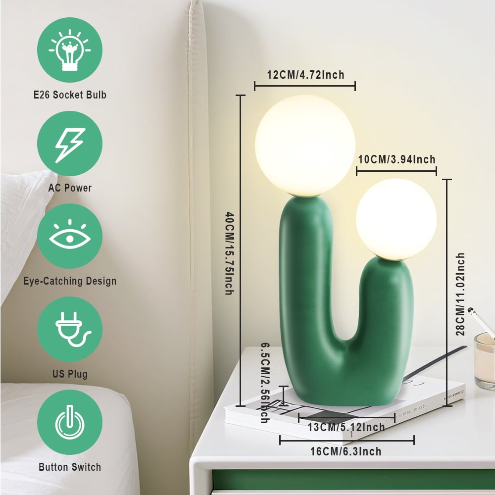 Elinkume Nightstand Lamp, Modern Cactus Lamp for Living Room, Bedroom L 5.12 inches H 15.75 inches (Green)