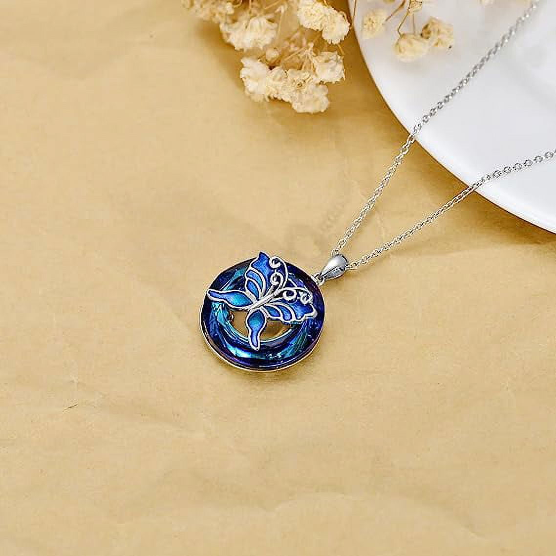 SISGEM Butterfly Necklace 925 Sterling Silver Blue Butterfly Necklace with Crystal Jewelry Gifts for Women Friend Wife Mother