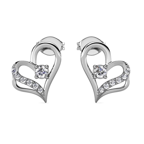 Cate & Chloe Kara 18k White Gold Plated Silver Heart Earrings with Swarovski Crystals Gift for Women