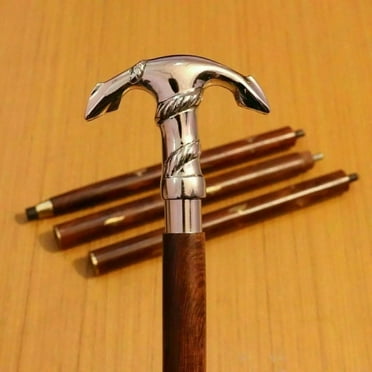 NAUTICALMARTUS BY Three fold Vintage Stick Brass Anchor Head Handle Wooden Handmade Walking Stick Cane Gift