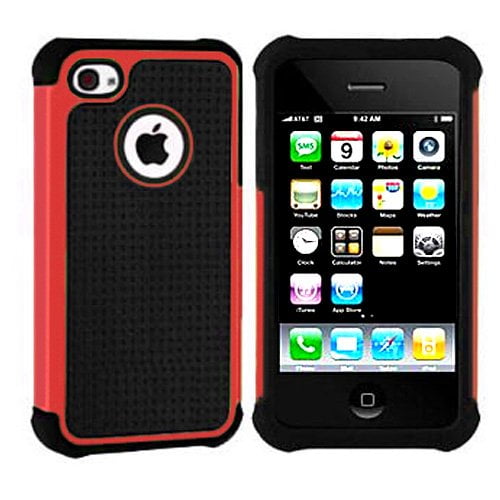 Importer520 Hybrid Armor Silicone + Hard Case Cover for Apple iPhone 4, 4S (AT&T, Verizon, Sprint) Red + - Walmart.com