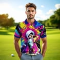 thumbnail image 4 of HOMYGIFTS Men’s Pop Art Neon Grunge Golf Polo – Graffiti Spray & Metallic Sunburst, 4 of 9