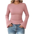 thumbnail image 3 of Long Sleeve Shirts for Women Zaewscy Women's Solid Color Sports Casual Long Sleeves Thread Ribbed Daily Top Pink M, 3 of 8