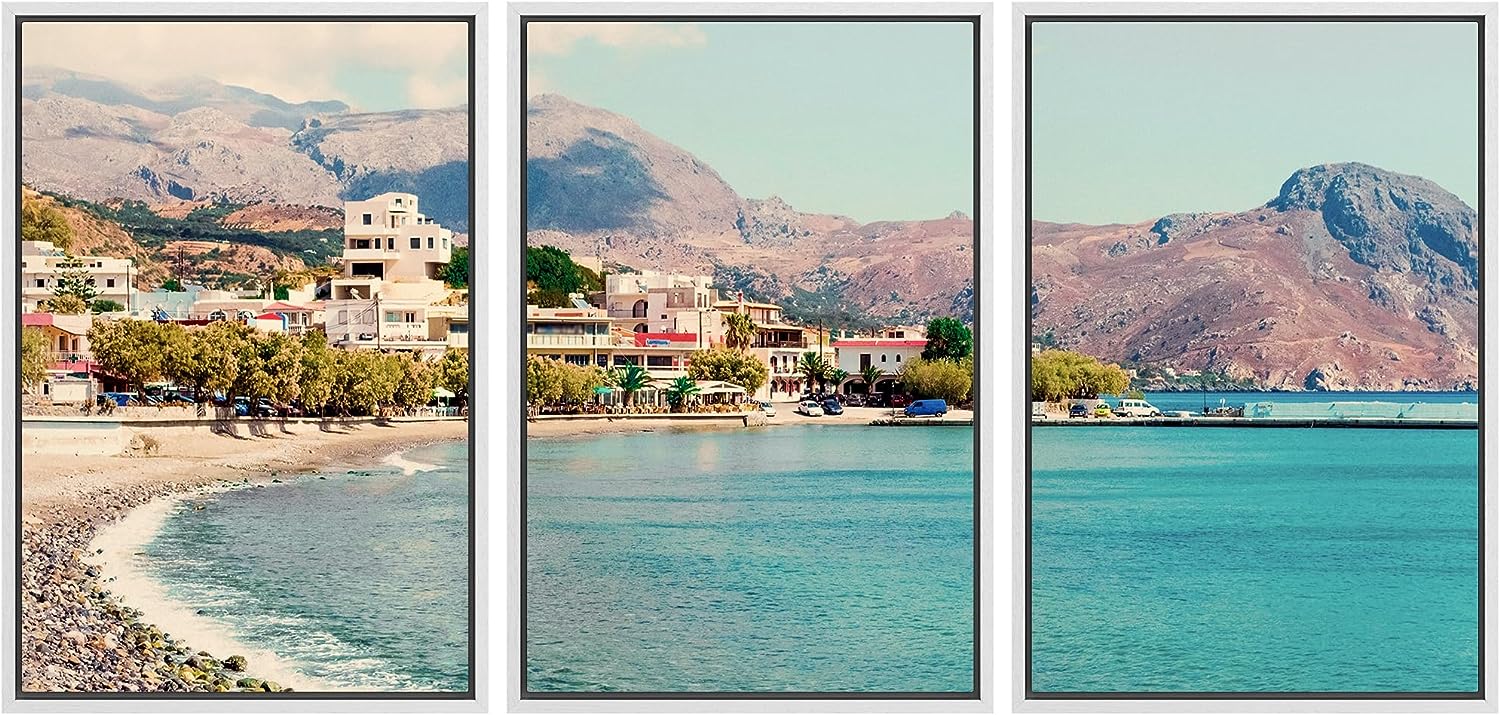 PixonSign Framed Canvas Print Wall Art Set Mountain Range Coastal Beach ...