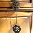 thumbnail image 4 of Things2Die4 78-inch Metal Rain Chain - 6 Water Wheels & Weighted Bell, Rustic Brown Finish - Brown - Size 78 inch, 4 of 12