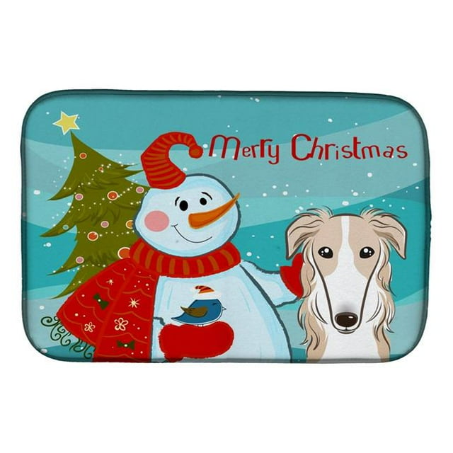 Carolines Treasures BB1848DDM Snowman With Borzoi Dish Drying Mat
