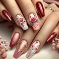 thumbnail image 1 of 24Pcs Press On Acrylic Nail Tips With Flower Design Brown Full Cover False Nails For Manicure, 1 of 10