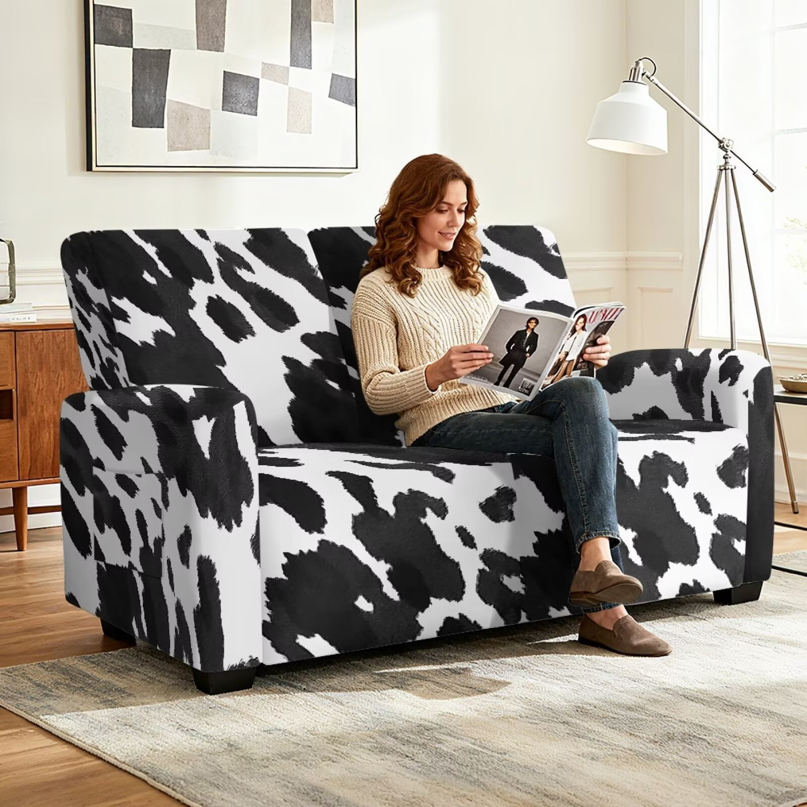Yuyamidu Cow Print Recliner Loveseat Covers for Living Room Washable Recliner Loveseat Slipcover with Elastic Edge Breathable Reclining Couch Covers Gift for Friends