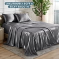thumbnail image 5 of Bare Home Luxury Poly Satin Sheet Set for Hair and Skin, 15” Deep Pockets, Queen, Gray, 5 of 10