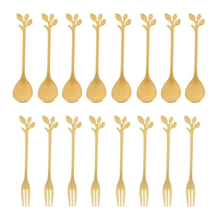 

16PCS Dessert Spoon and Fork Set Cake Fork Spoon Fruit Fork Stainless Steel -Gold