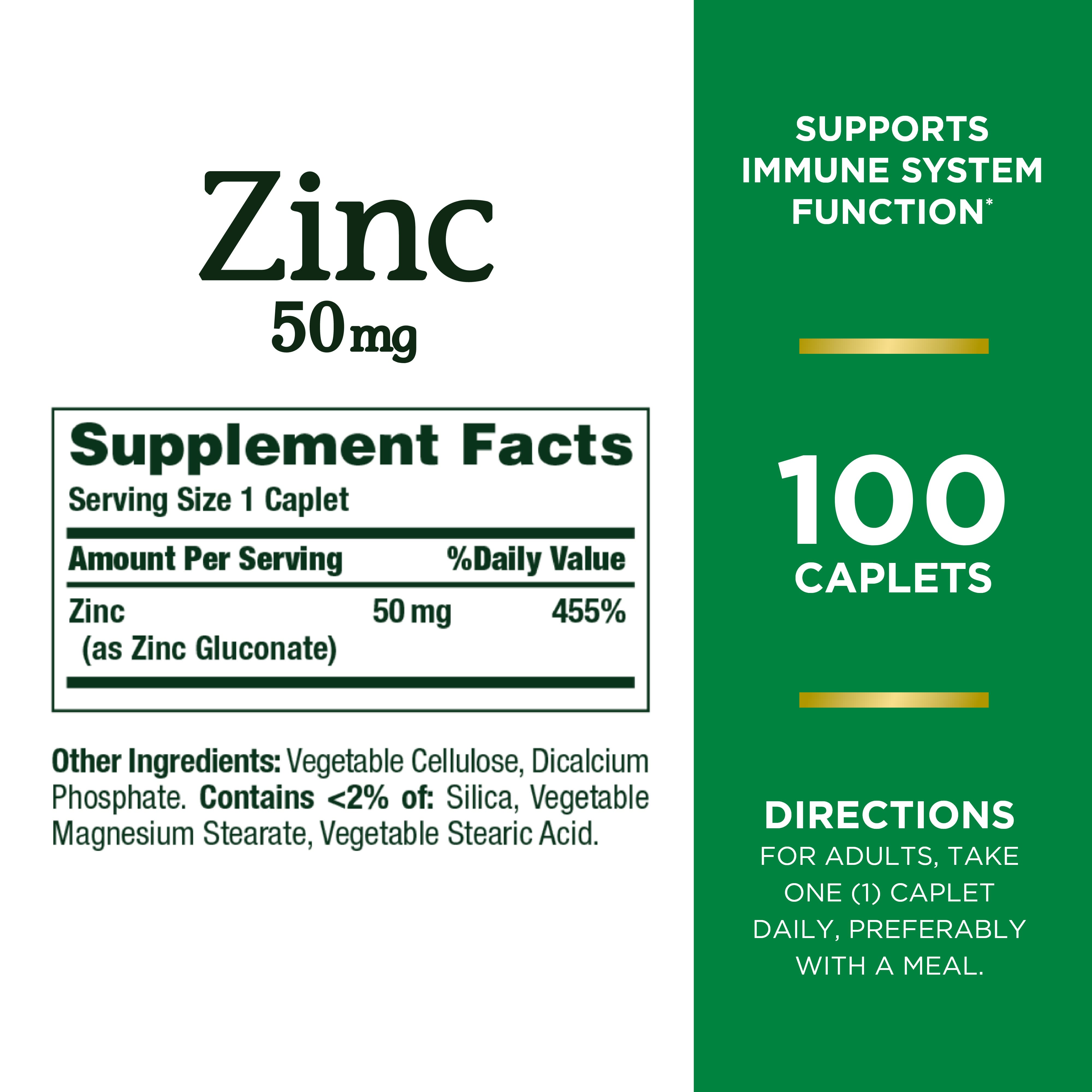 Nature’s Bounty Zinc, Immune Support Supplement, 50 mg, 100 Caplets - image 3 of 11