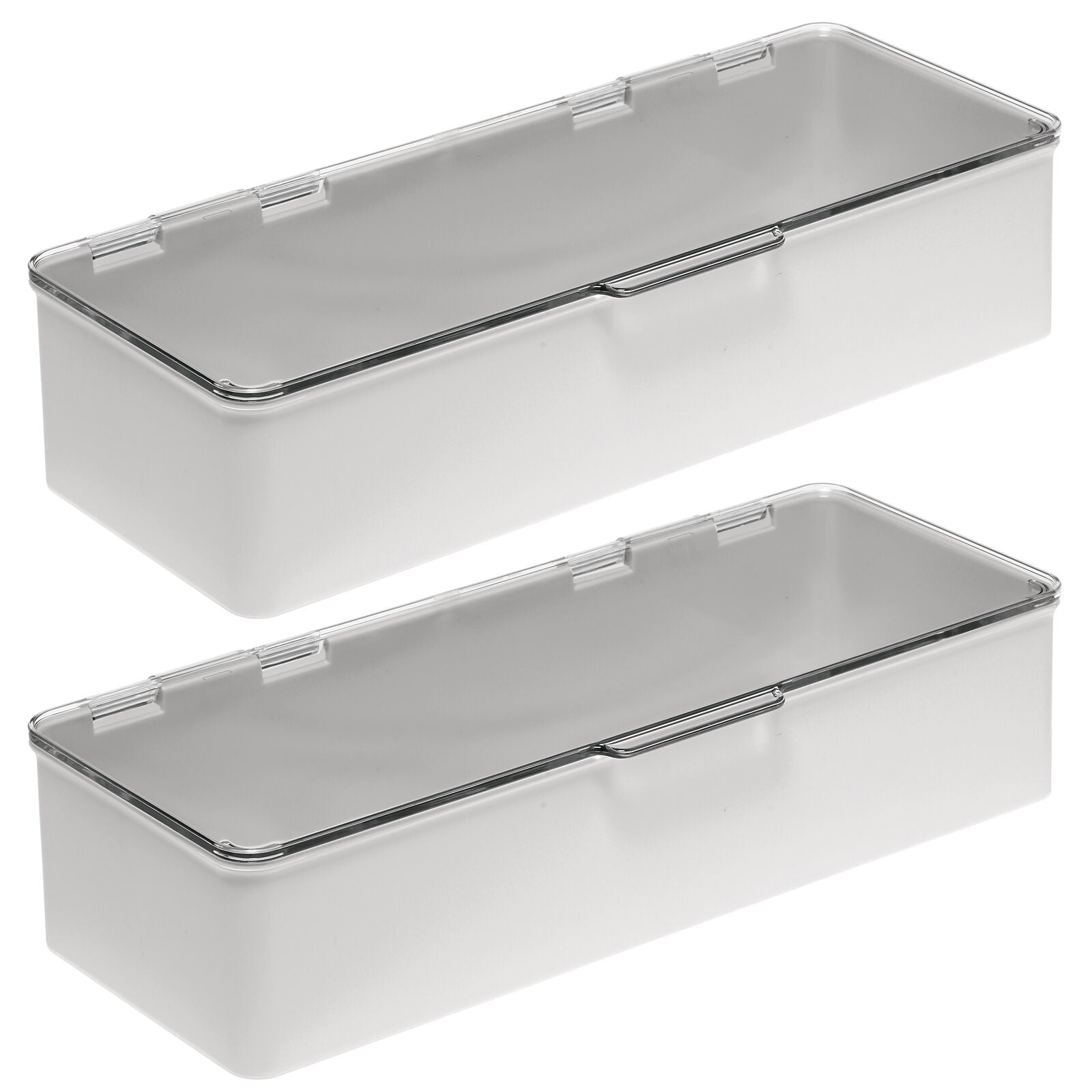 Clear/Pink mDesign Stackable Countertop Storage Organizer Box with Lid 2 Pack 