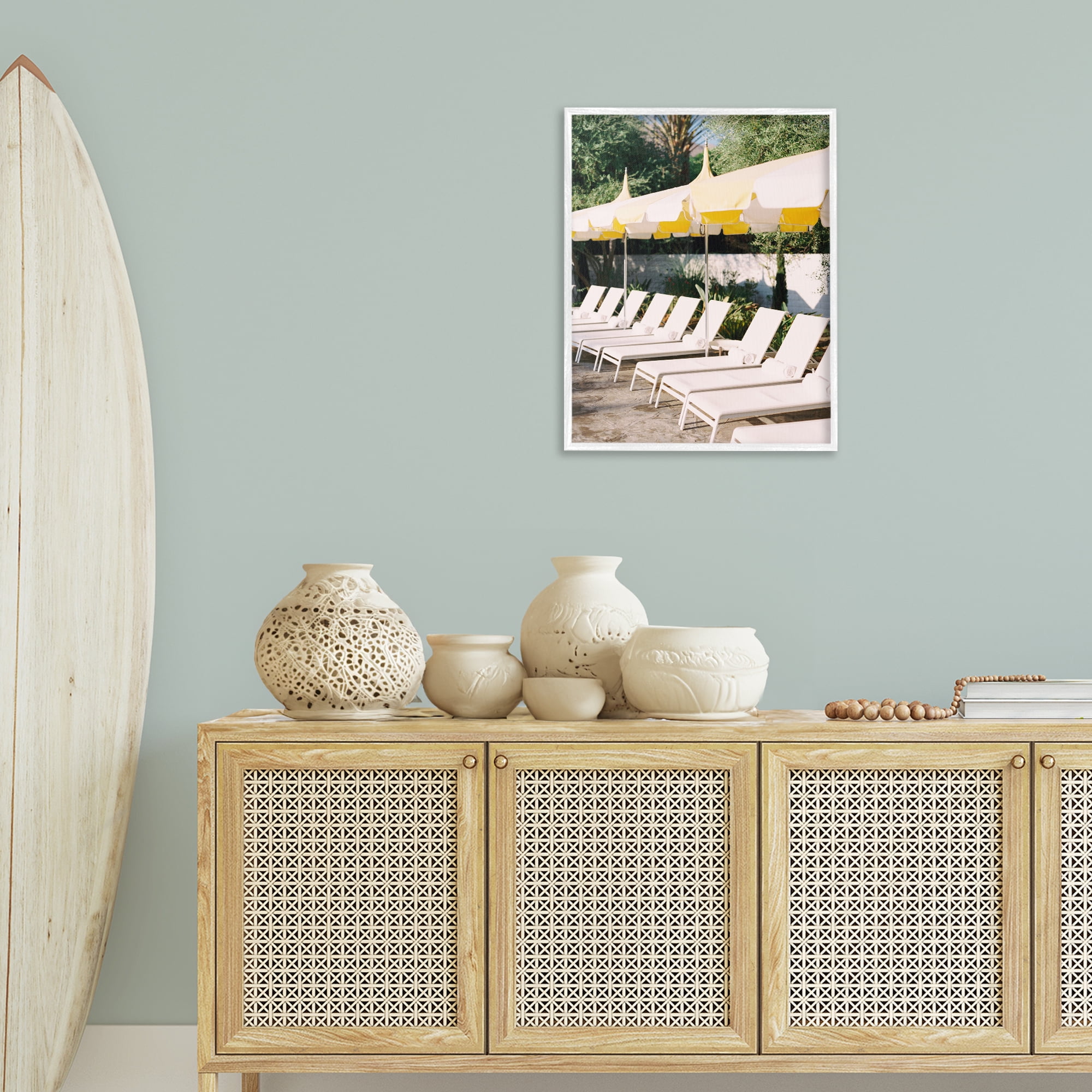Stupell Industries Poolside Beach Chairs Landscape Photography White Framed Art Print Wall Art, 24 x 30