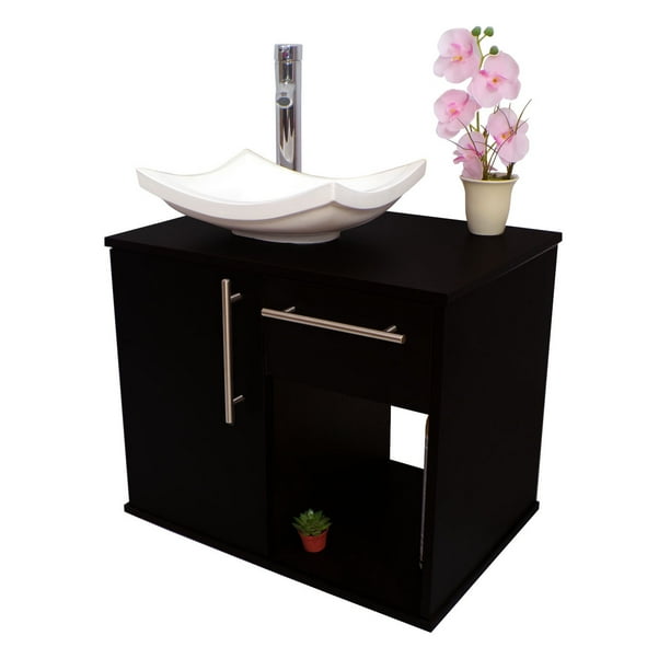 Gabinete para Baño DECOMOBIL con Puerta y Cajón con Lavabo y Monomando Negro Mate
