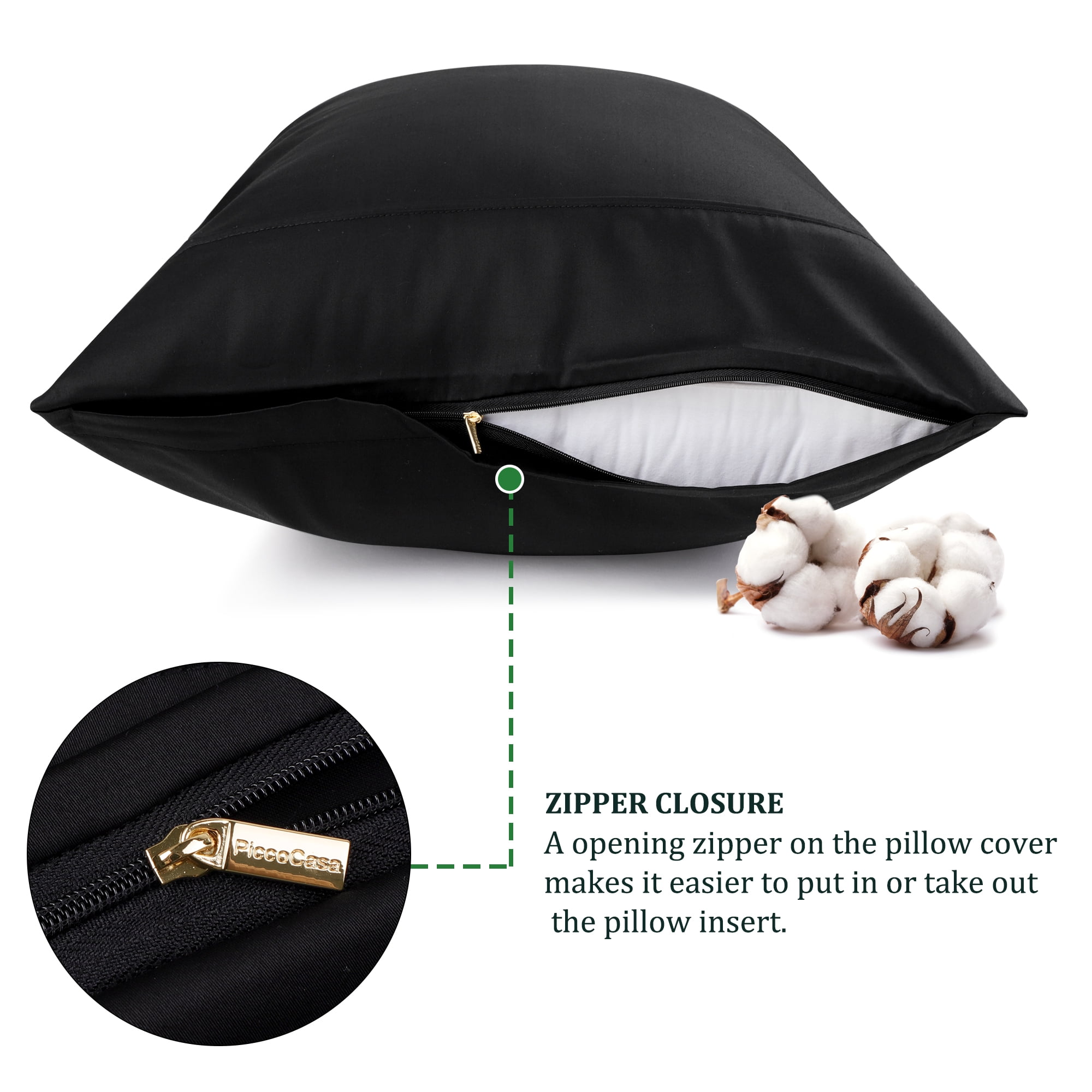 Unique Bargains Cotton Zipper Closure Pillowcase Set of 2 Black Standard