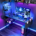 thumbnail image 3 of Upgo 47" Gaming Desk with Adjustable Storage Rack & LED Lights, Power Outlets for Adult and Teen,Blue border, 3 of 8