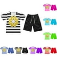 thumbnail image 7 of Zwiiyzr Toddler Baby Girls Boys Summer Clothes Casual Short Sleeved Jogger Shorts with Drawstring Home Striped Print Sports Baby Clothes Summer Two-Piece Set Green, 7 of 7