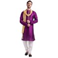 thumbnail image 1 of Indian Clothes Men's Kurta Pajama Set with Scarf Wedding Party Dress (Purple, XL), 1 of 6