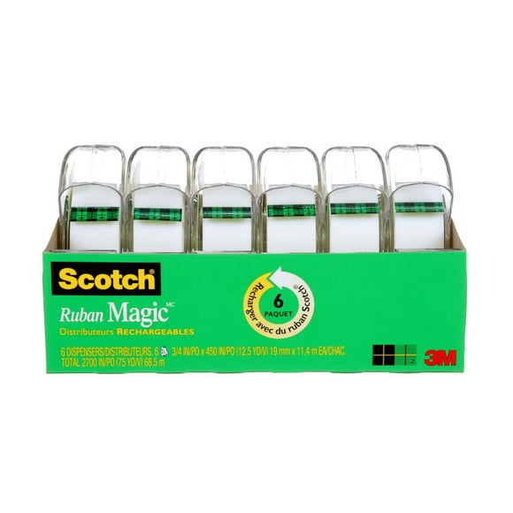 Ruban 3105X-02-C-RP12 Magic(MC) Scotch®, avec dévidoir, 19 mm x 10,10 m (0,75 po x 19 v), 6 rouleaux/paquet 6 Roleaux Par Paquet