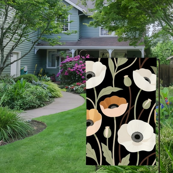 Spring Summer Garden Flag Double Sided Black Floral Welcome Yard House Outside Outdoor Decoration,12*18 inch