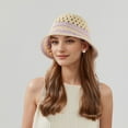 thumbnail image 3 of Crochet Knit Bucket Hat with Openwork Floral Pattern and Rolled Brim for Lightweight Summer Style - Purple, 3 of 6