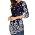 thumbnail image 6 of ZXSXSY Women Floral Print 3/4 Sleeve Buttons Pleated Front Blouse, 6 of 7