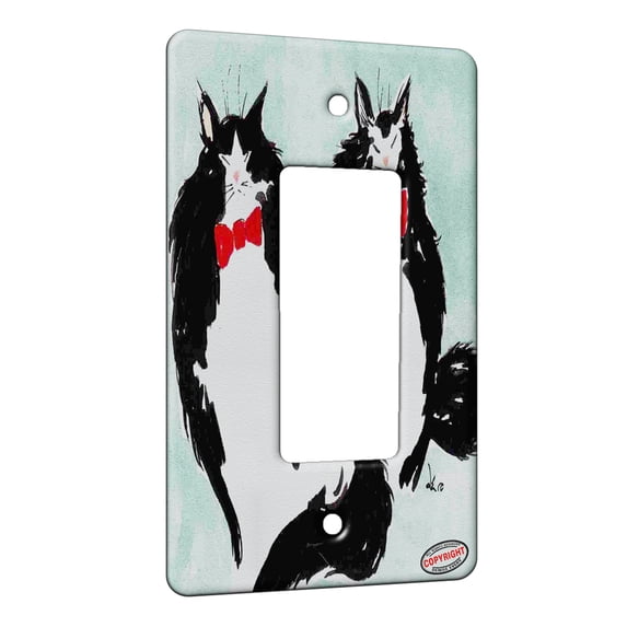 KuzmarK™ 1 Gang Rocker Wall Plate - Tuxedo Maine Coon Kitties Red Bow Ties Christmas Cat Art by Denise Every