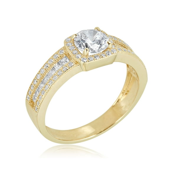 AVORA 10K Yellow Gold 0.75 Carat Simulated Diamond CZ Halo Engagement Wedding Anniversary Ring  - Size 8