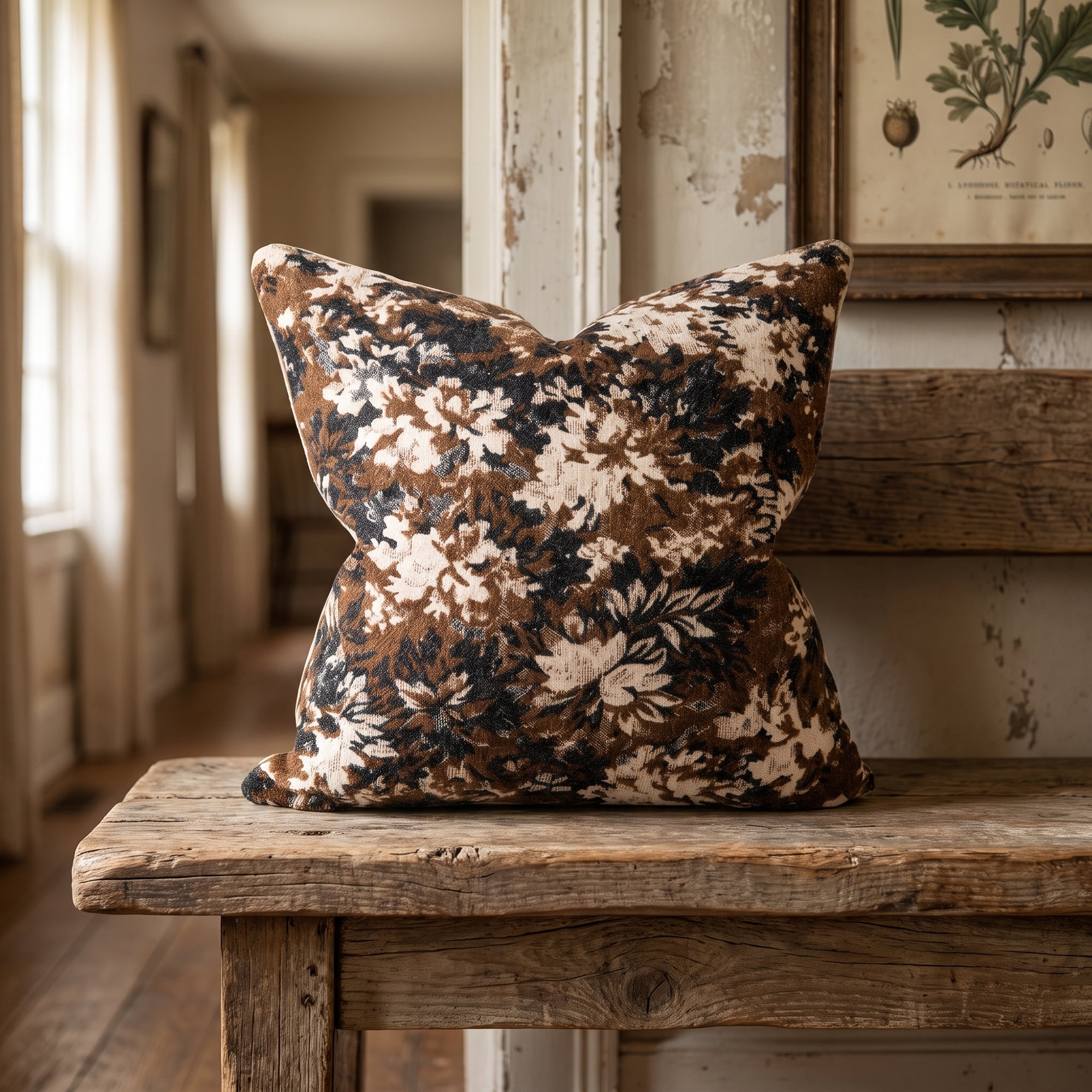 Unique Bargains 2Pcs Floral Throw Pillow Covers Chenille Cushion Cases Caramel 18"x18"