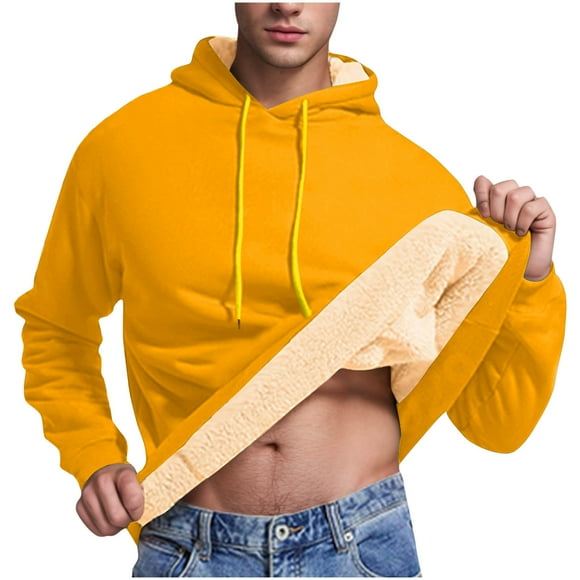 BADHUB Mens Casual Hooded Sweatshirt Sherpa Lined Pullover Hoodies Long Sleeve Drawstring Heavyweight Thermal Sweatshirt Winter Clearance S-3XL
