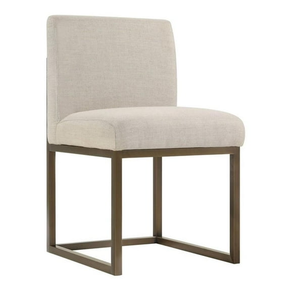 Pemberly Row 20" Transitional Fabric Dining Chair in Beige/Bronze