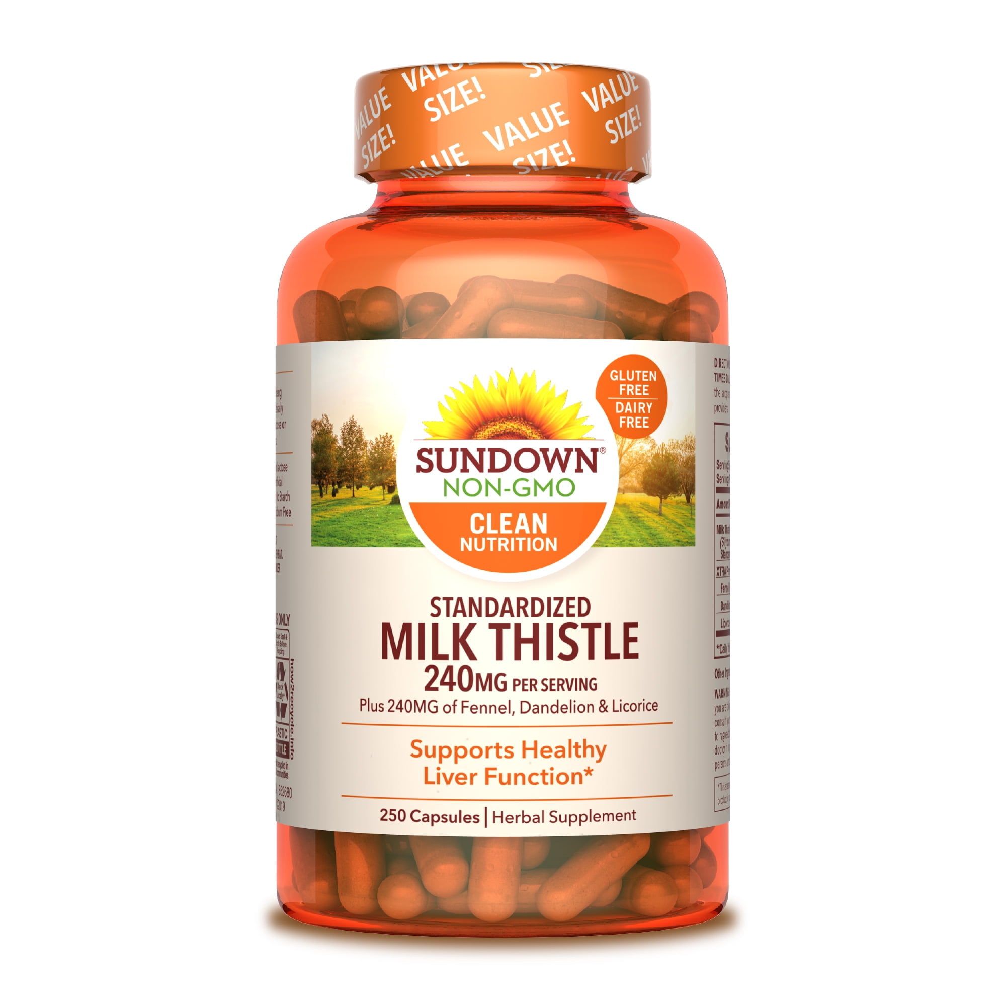 Sundown Standardized Milk Thistle 240 mg, Plus Fennel, Dandelion, and Licorice, Supports Liver