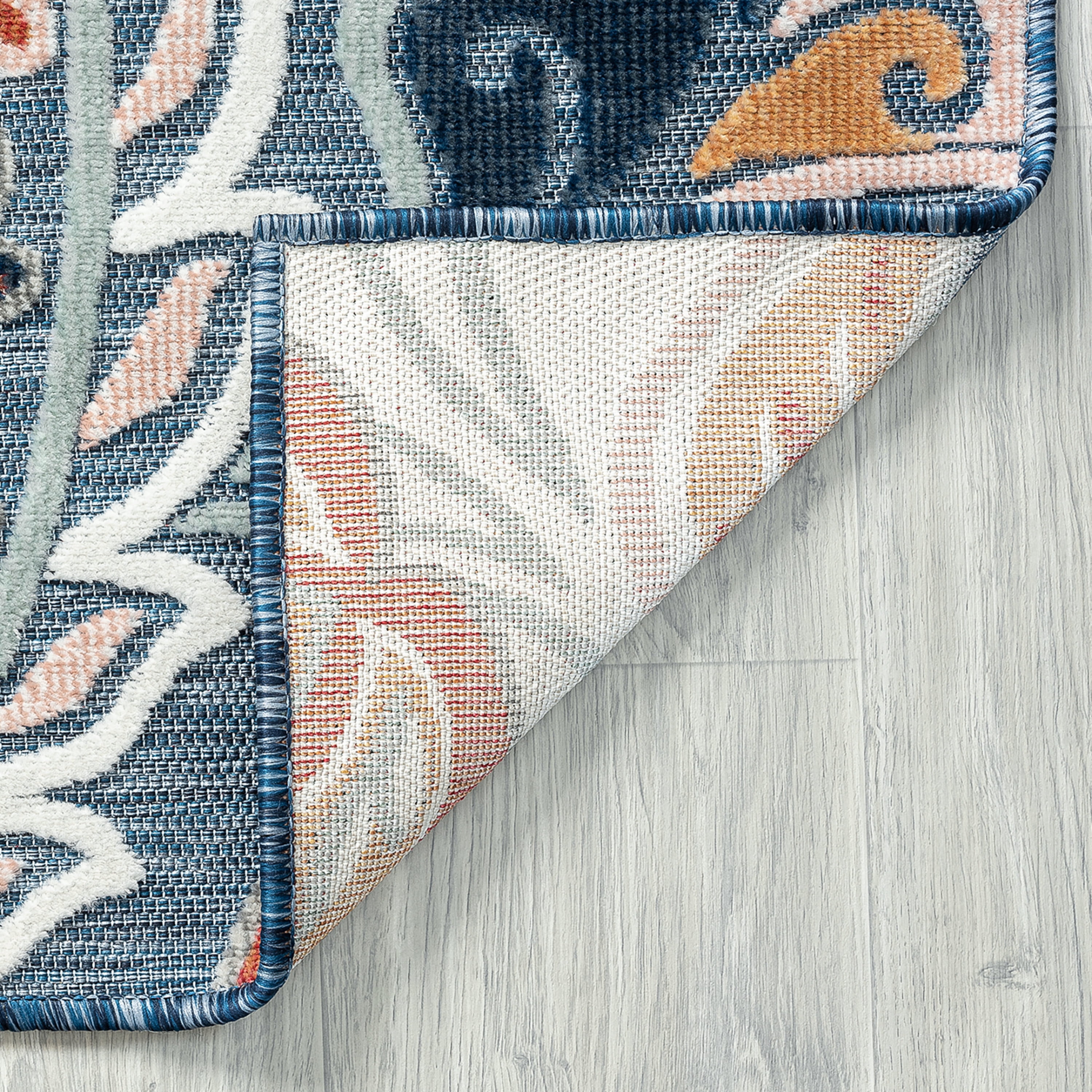 Bliss Rugs Tropical Floral Indoor Outdoor Area Rug for Patio, Porch, Garden Modern | Dark Blue, 3'10'' x 5'3''