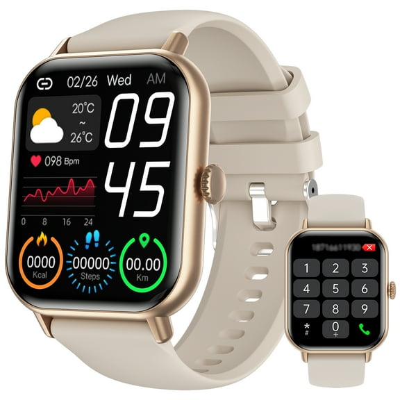 Smart Watch for Men Women,2.01" Smartwatch (Answer/Make Call),IP67 Waterproof Fitness Tracker,Gold