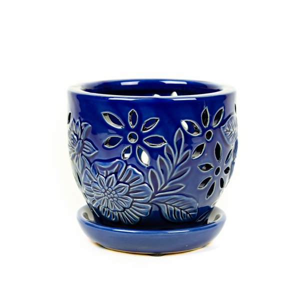 Pennington 5 Orchid Planter Pot Blue Vintage Floral Walmart Com Walmart Com