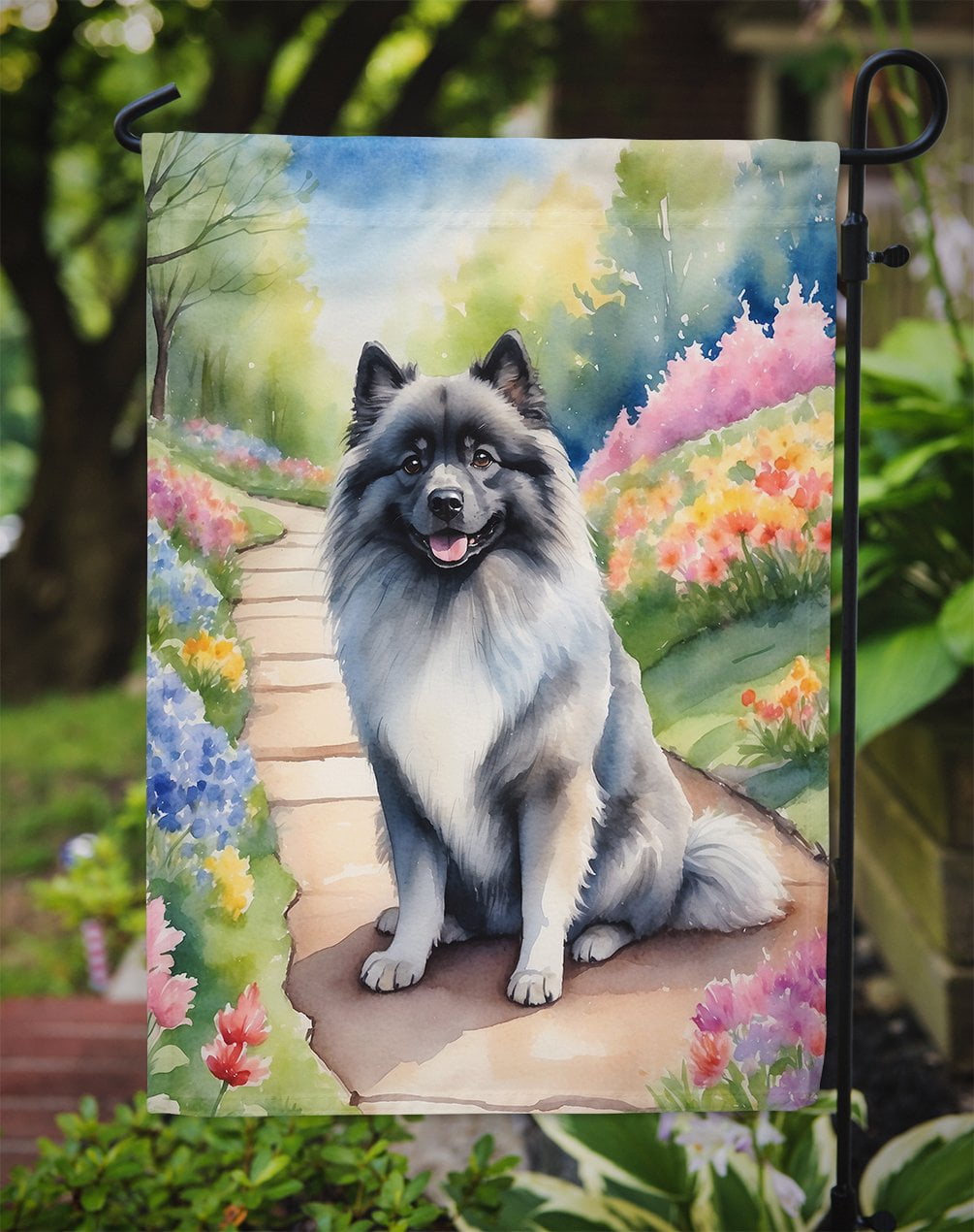 Keeshond Spring Path Garden Flag 11.25 in x 15.5 in