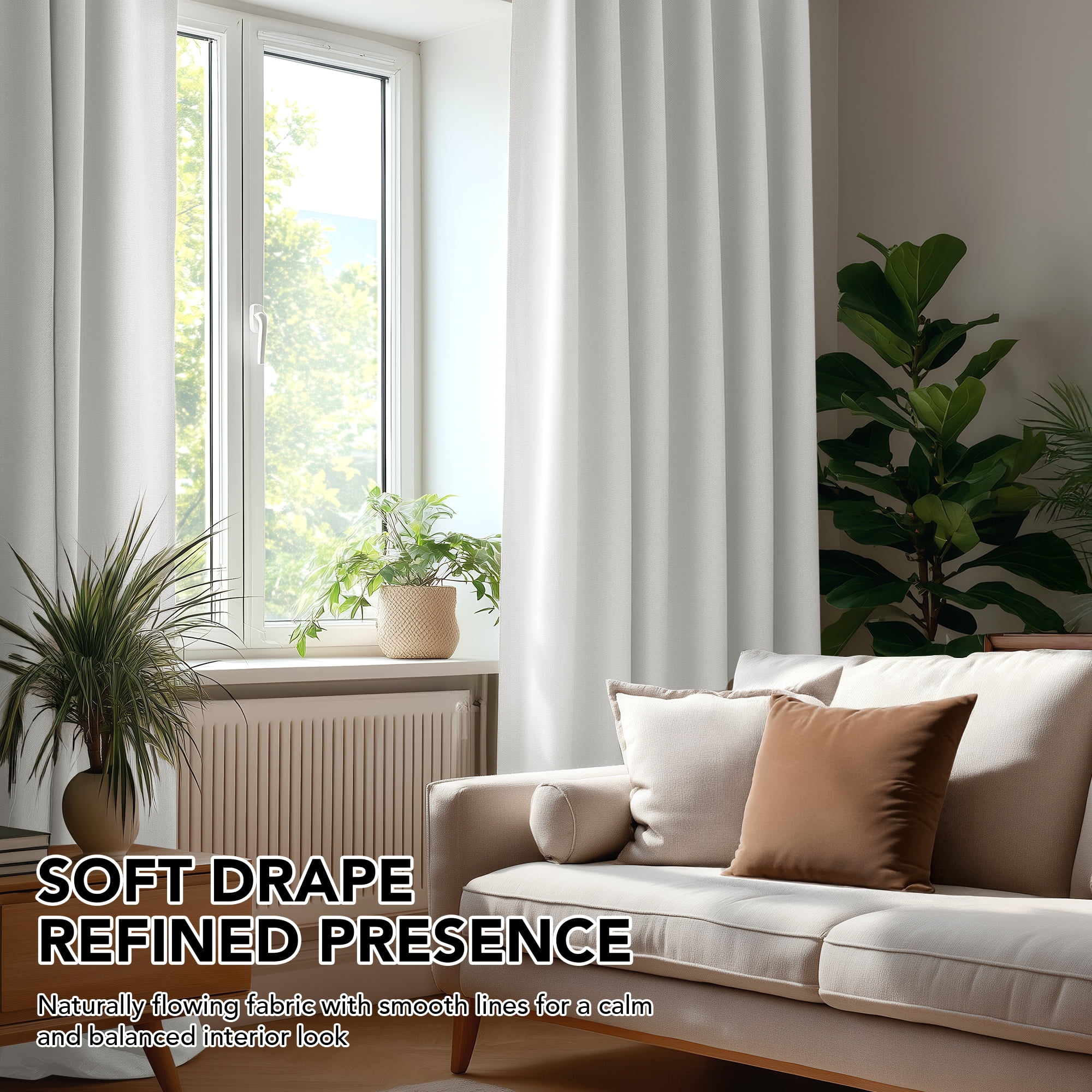 Deconovo Linen Textured 100% Blackout Drapes, Thermal Insulated Back Tab, 2 Panels, Cream, 52" x 84"