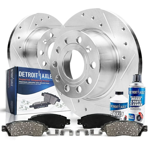 Detroit Axle - Rear Brake Kit for VW Jetta Rabbit Golf Audi A3 Quattro, 10.24" Drilled & Slotted Disc Brake Rotors Ceramic Brake Pads w/Clip Replacement