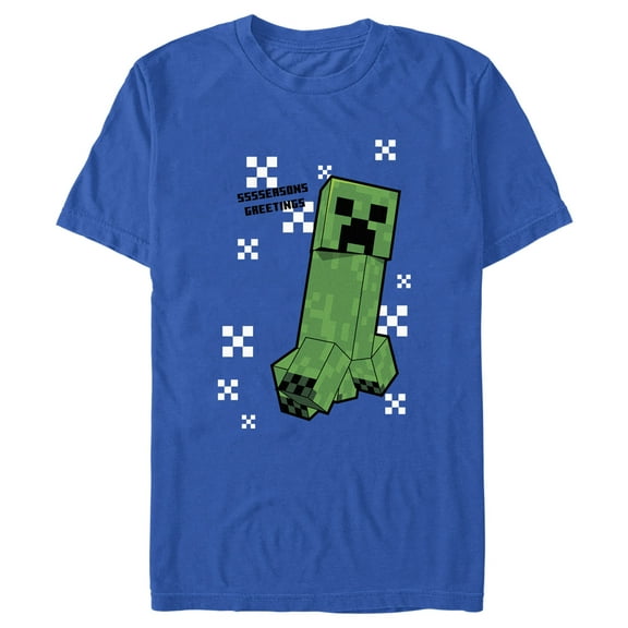 Men's Minecraft SSSSeasons Greetings Creeper  Graphic Tee Royal Blue X Large