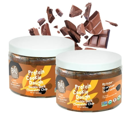 BHU FOODS Keto Cookie YPF5 Dough Snack Jar, Double Dark Chocolate, 1g Net Carbs, Less Than 1g Sugar, Monk Fruit Sweetener, Vegan, Gluten & Dairy Free, Healthy Family Snack, 9oz Jar, 2 Jars