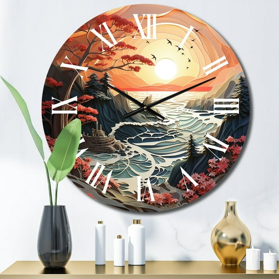 Designart "Coastal Calm Papercut I" Nautical & Beach Oversized Wall Clock