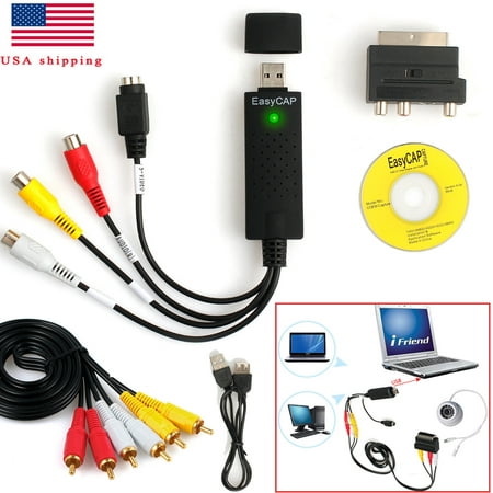 ESYNIC USB Video Capture Adapter Device VHS to DVD converter Capture Scart Kit With Leads & Cable for pc Windows 2000/XP/Vista/Win7/Win8/Win10 32
