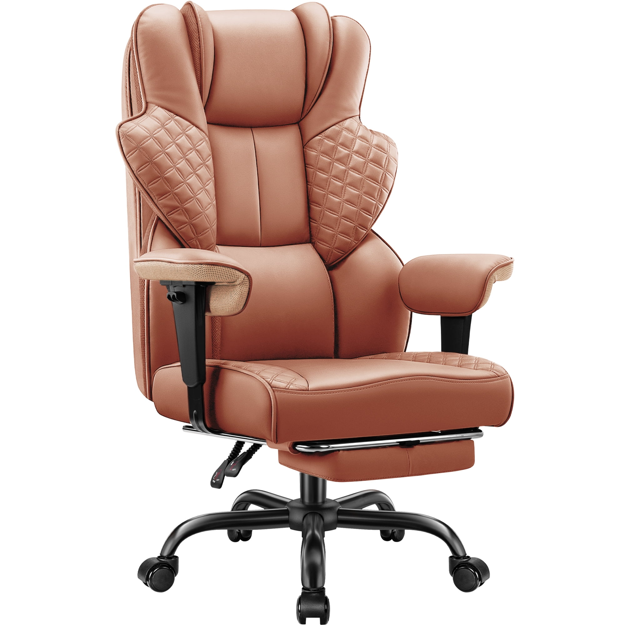 COOLHUT Big and Tall Office Chair 500lbs, Heavy Duty Ergonomic Office Desk Chair with Deluxe Embossing PU Leather with Footrest, Executive Gaming Chair with Lumbar Support, Brown
